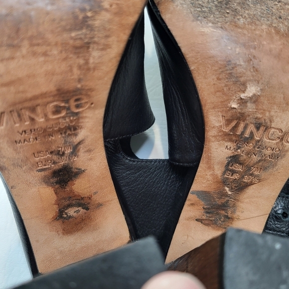 Vince Addie high heels black leather block chunky heel ankle strap shoes size 7 - Picture 13 of 14